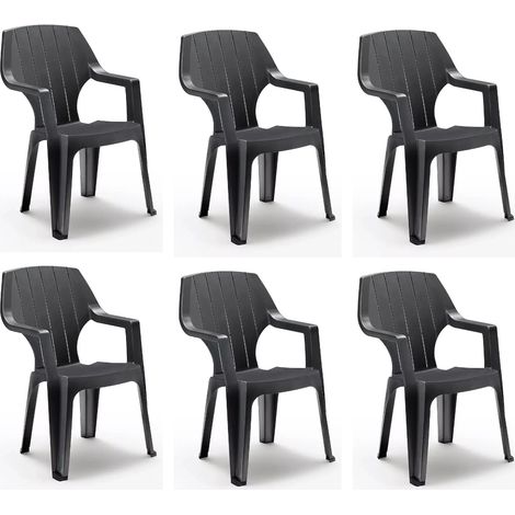 Sedia da Giardino in Plastica Impilabile Alta, 6 pezzi - Antracite (1/5)
