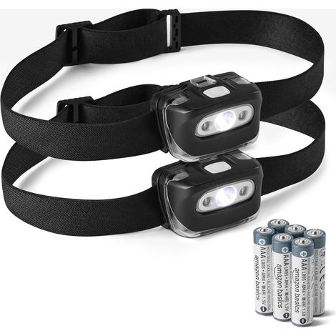 Lampe frontale LED avec 7 modes d'éclairage et lumière de sécurité rouge - Étanche - Piles incluses - Noire - Lot de 2 (1/4)