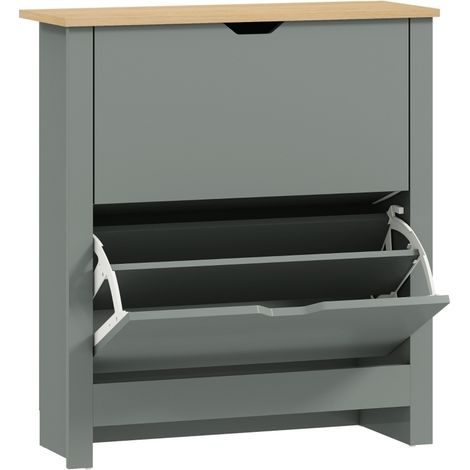 Mueble zapatero de 2 puertas abatibles 72 x 26 x 80 cm gris claro, ahorro de espacio (1/5)