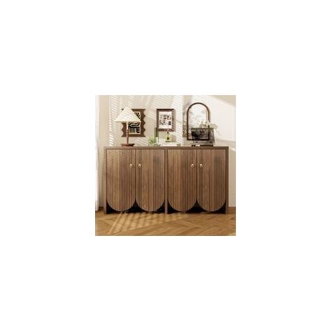 Tanant – Buffet MDF finition noyer 140 x 40 x 80 cm – 4 portes avec étagères réglables – Poignées en aluminium – Design moderne élégant