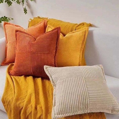 Housse De Coussin - Velours Côtelé - 45x45 Cm - Motif Croisé - Lot De 2 (1/3)