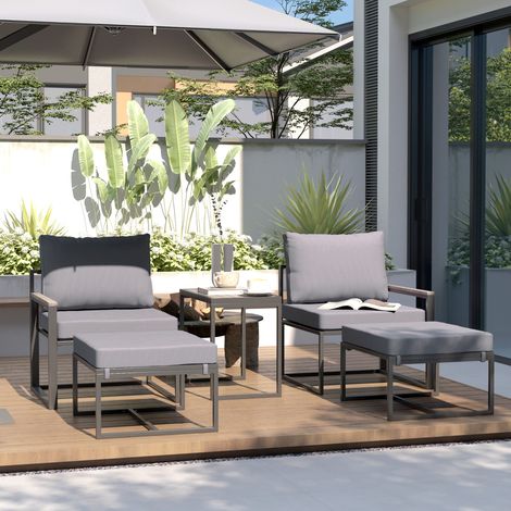 Ensemble balcon 2 fauteuils avec coussins et table d’appoint mobilier de terrasse compact et design acier étanche couleur grise 2 places