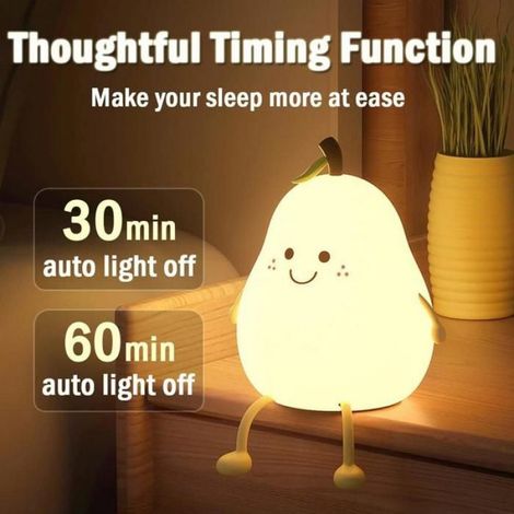 Veilleuse - Poire En Silicone - Pour Chambre D Enfant - Rechargeable Usb - 2700 K Blanc Chaud Et 7 Couleurs - 15 H Autonomie - 1 Piece (1/5)