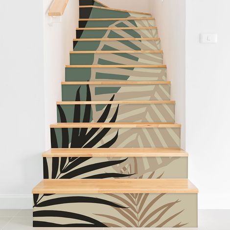 Stickers contremarches escalier - Feuilles tropicales - 120 cm x 180 cm - Adhésif + Protection BRILLANTE (1/2)