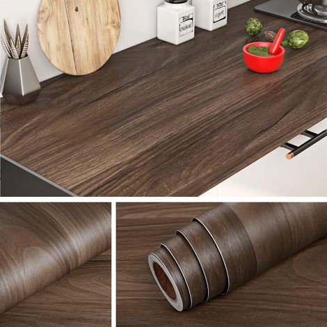 Papier Adhesif pour Meuble Bois Marron Rouleau Adhesif Decoratif Revetement Plan de Travail Cuisine Autocollant Meuble Bois Salle de Bain Vinyle Adhésif Bureau Meubles TV Armoire 40CMx2M (1/5)