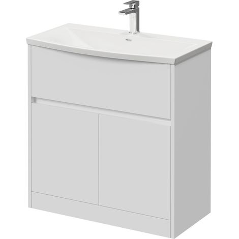 Montego Satin White 800mm 1 Drawer 2 Door Vanity Unit with Arc Basin