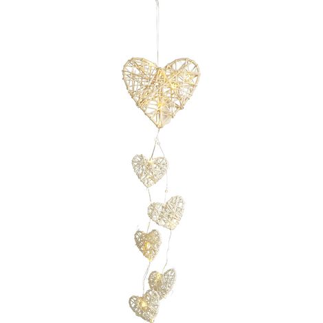 Guirlande Lumineuse Coeurs - Rotin Naturel - 6 Pièces - 30 LED Blanc Chaud - Alimentation Piles - Pour Décoration Murale Chambre Enfant Mariage Fête