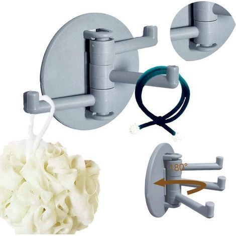 Adhesive Door Hooks - Set of 2 with 3 Round Hooks - Blue - For Kitchen and Bathroom (1/4)