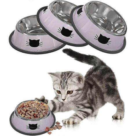 Ensemble de 3 gamelles antidérapantes en acier inoxydable pour chats et chiots et accessoires pour animaux de compagnie (1/5)