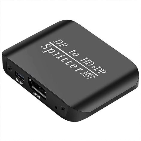 Répartiteur compatible DP vers DP + HDMI, adaptateur 1 entrée, 2 sorties, MST pour ordinateurs et hôtes. (1/5)