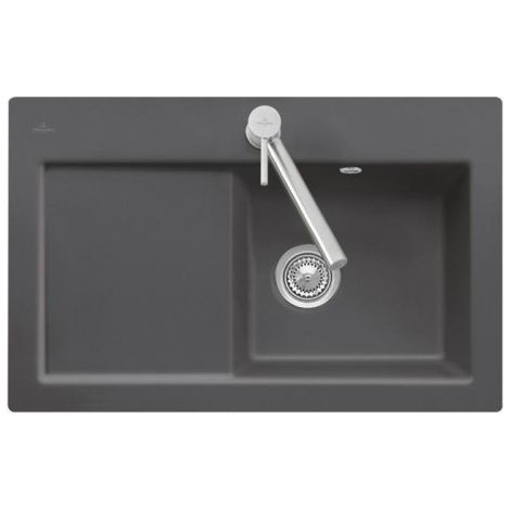 Subway 45 flat, Éviers à encastrement affleurant, 745 x 475 mm, Évier non réversible, Installation à fleur dans un plan de travail en pierre naturelle ou reconstituée (d'épaisseur mini : 4 cm) Ebony (1/2)