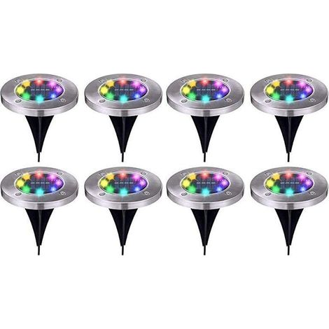 Lumière solaire extérieure jardin – Lot de 8 spots encastrables 8 LED blanc chaud – IP65 – Chemin, terrasse, cour