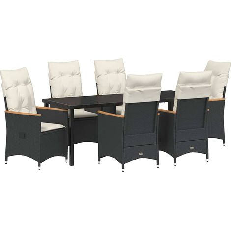 Maison Exclusive - Set da Pranzo per Giardino con cuscino 7 pcs Nero polyrattan