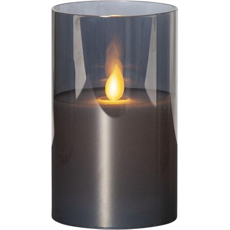 Star Trading Bougie M-Twinkle, Bougie ronde, noir, verre fumé, LED, minuterie, blanc chaud, scintillant, 12,5 cm