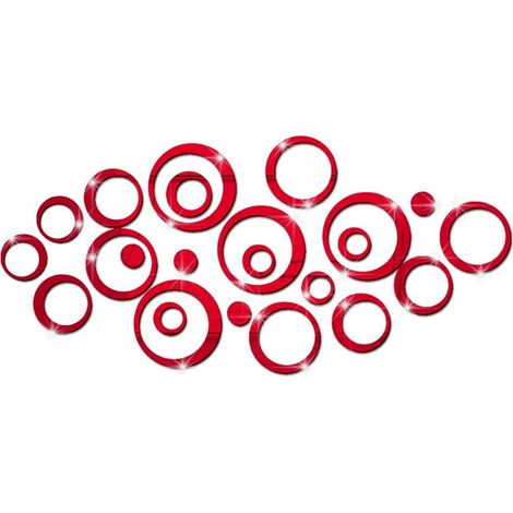 Stickers Muraux Miroir Cercle Acrylique, Stickers Muraux Salle de Bain (Rouge/24 Pcs)-Fei Yu (1/5)