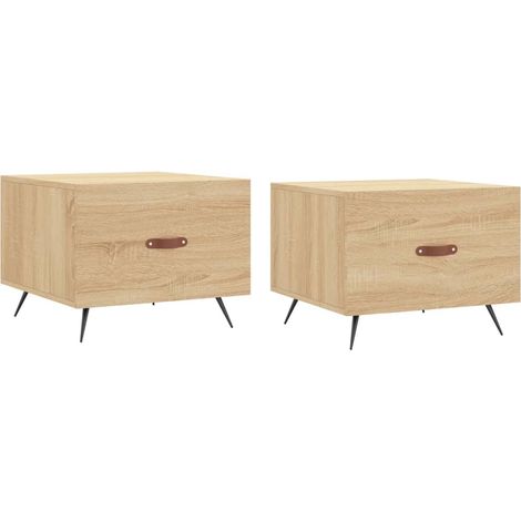Set di 2 tavolini da caffè, tavolini laterali, comodini con cassetto, 50 x 50 x 40 cm, legno ingegnerizzato, colore rovere e ferro DEC040386