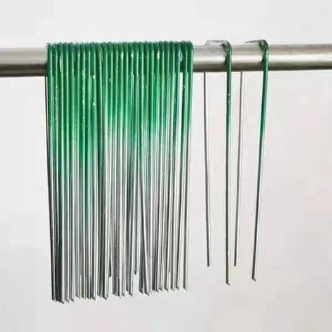 Confezione da 100 ancoraggi a terra in acciaio zincato a caldo per erba artificiale, picchetti a U, picchetti di fissaggio per copertura del terreno e prato, ancoraggi esterni per il terreno (1/5)