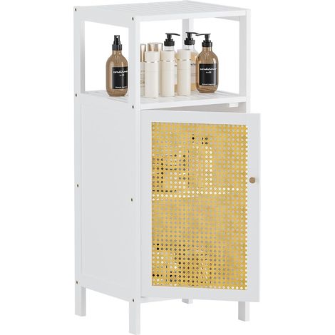 Meuble de Salle de Bain, Armoire de Rangement en Rotin, Placard de Sol en Bambou autoportant Organisateur latéral pour Petits espaces, Blanche (1/5)