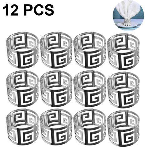 Lot de 12 ronds de serviette, ronds de serviette brillants et attrayants avec boucles métalliques, ronds de serviette élégants pour dresser la table lors de mariages, de fêtes et de réunions familiale (1/5)