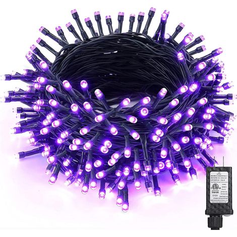 Guirlande lumineuse violette d'Halloween, 30 m (98,42 pi), 300 LED violettes, 8 modes d'éclairage, connectable, étanche, idéale pour décorer la maison, le sapin et les fenêtres lors de fêtes. (1/5)