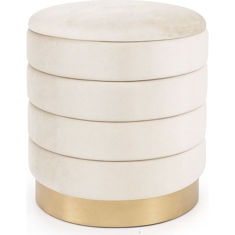Pouf contenitore cilindrico in velluto 40 cm LUNA Crema (1/5)