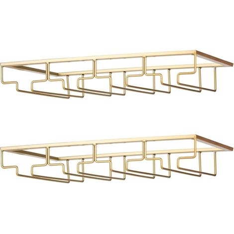 Porta bicchieri da vino - Porta bicchieri da appendere sotto il pensile in metallo con viti, porta bicchieri in acciaio inox a 4 livelli per cucina, bar, ristorante, colore oro (1/4)