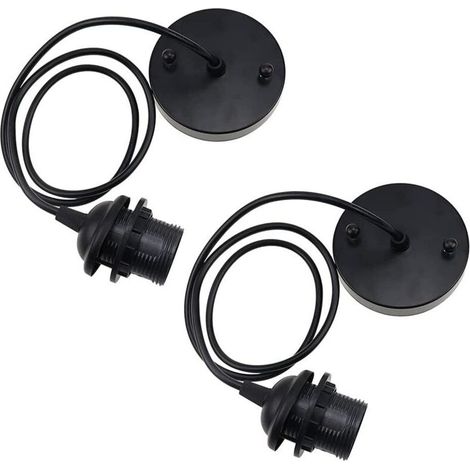 Douille de lampe E27 en métal noir – Support de suspension rétro avec câble réglable 90cm – Pour ampoules LED et halogènes (1/4)