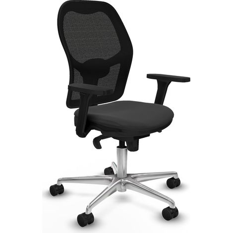 Jorquera sincro malla negra similpiel gris oscuro brazos 3D base aluminio ruedas 65mm nailon (1/5)