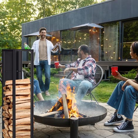 Jiubiaz Portaceppi in metallo nero opaco Porta tronchi in legno Design Indoor/Outdoor 100 x 25 x 25 cm (1/3)