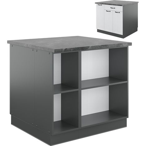Isola cucina Fame-Line, Bianco rustico/antracite, 90 cm con cassetto, senza piano di lavoro, Vicco