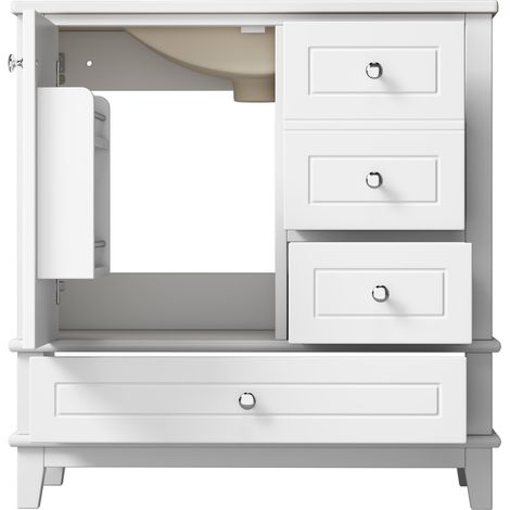 Mobile bagno 81 cm bianco lucido con lavabo in ceramica, 3 cassetti e anta con ripiani (1/5)