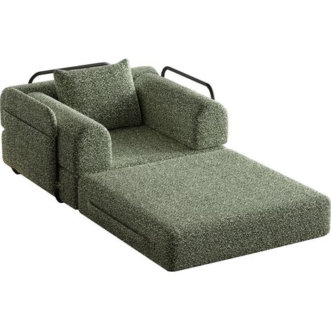 Fauteuil-lit convertible 2 en 1 en chenille verte avec rangement d’accoudoir MODENUIT (1/5)