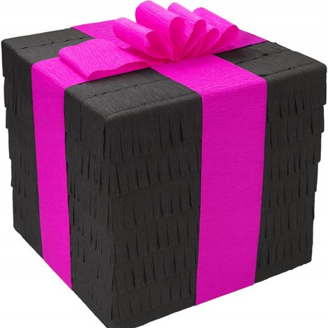 Scatola regalo Piñata XXL con fiocco, cartone nero, grande 120 cm