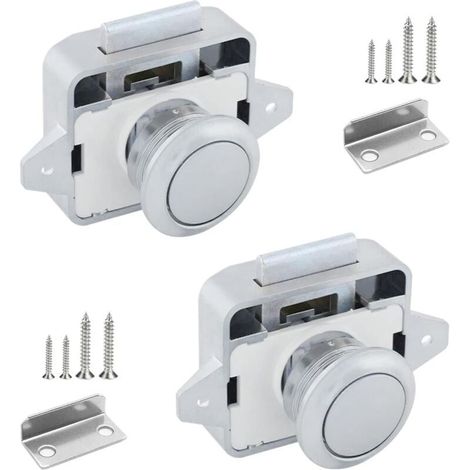 -2 Pieces Bouton Poussoir Loquet Serrure Camping Car en Métal 14-16mm Bouton Poussoir Porte Sans Clé Serrure de Meuble de Porte avec Vis Pour Placard Camping-car Yachts Tiroir Caravane Armoire- (1/4)