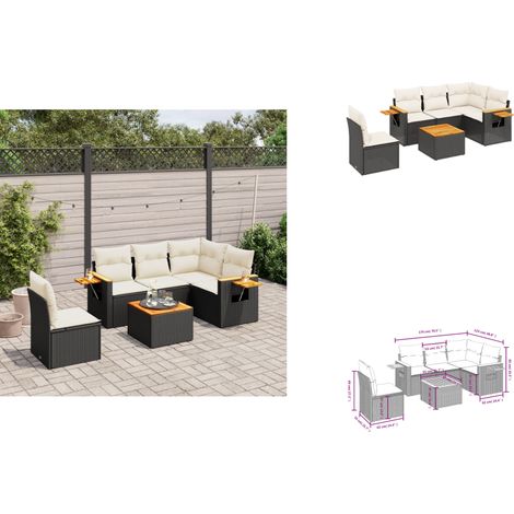 Salon de jardin 6 pcs avec coussins noir résine tressée - Ensemble Salon De Jardin - Canapé Extérieur - Meuble De Jardin - Résine Tressée - Rotin Synthétique (1/3)