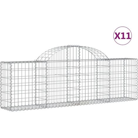 Cestas de gaviones muro de contención arqueado valla de jaula 11 piezas 200 x 30 x 60/80 cm hierro galvanizado Plata 020040317