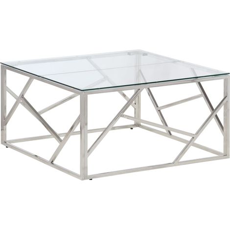 Table basse,Table d'appoint,Table de Salon argenté acier inoxydable et verre trempé CFW59795 (1/5)