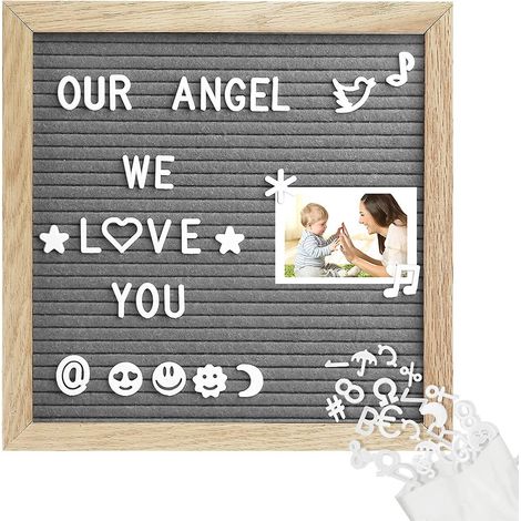 tableau Alphabet En Feutre Interchangeable 25x25cm (gris), Feutre Noir, 460 Lettres, Symboles Et Emojis - Parfait Pour La Maison, Le Bureau, Les B (1/5)