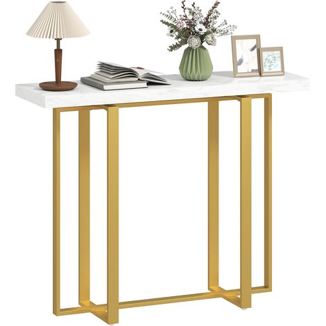 HOMCOM Modern Slim Long Accent Sofa Side Table for Hallway, White