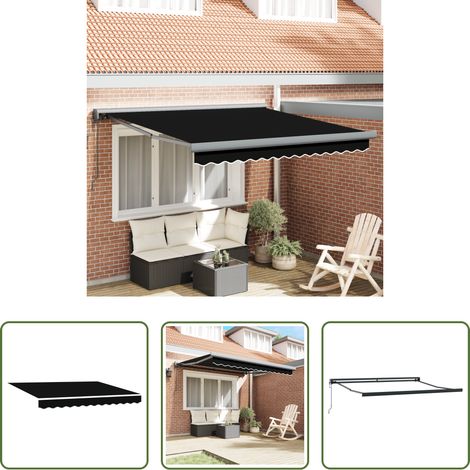 Store rétractable - Auvent Noir 350 x 250 x 165 cm Polyester et Aluminium (1/5)