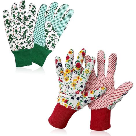 Ensemble de gants de jardinage pour femmes - 2 paires de gants confortables - Gants de jardinage fleuris - avec poignets élastiques et antidérapants - pour le jardinage, la pêche et le camping (1/5)