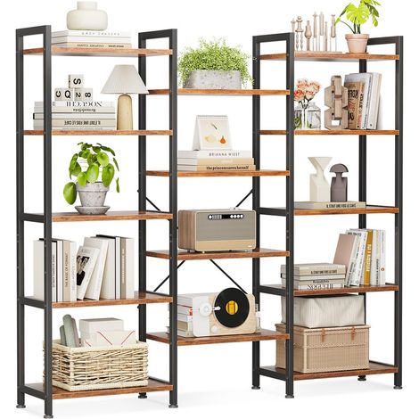 Bookshelf, Large Bookcase with 14 Open Display Shelves, Industrial Book Shelves Book Case for Bedroom, Wide Standing Shelving Unit for Living Room Home Office