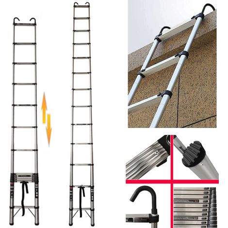 5M Multi-Purpose Steel Telescopic Ladder Extendable Ladders 16.5FT with 2 Hooks