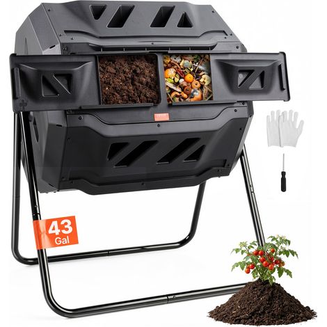Composteur de Jardin Rotatif 162,7 L Double Chambre Bac à Compost Rotatif à 360° en PP sans BPA Charge 50 kg pour Compostage des Déchets Organiques Cuisine Jardinier Terrasse Patio Extérieur (1/5)