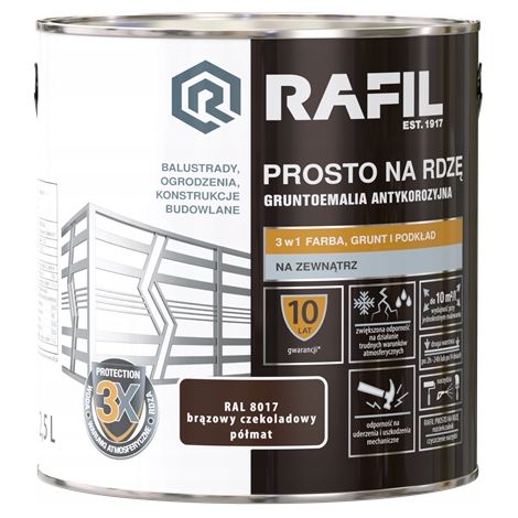 Émail d'apprêt 2,5 L application directe sur la rouille BRUN CHOCOLAT RAL8017 Semi-mat - R 1 pc.