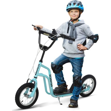 Trottinette enfant dès 5 ans bleue, réglable, 80 cm, pour chambre enfant, pneus pneumatiques 12 pouces, modèle kick et city scooter pratique