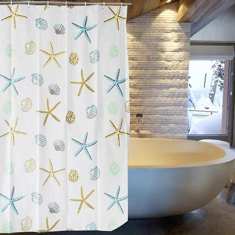 Rideau de douche élégant en PEVA avec crochets, 180 x 180 cm (motif étoile de mer) (1/5)