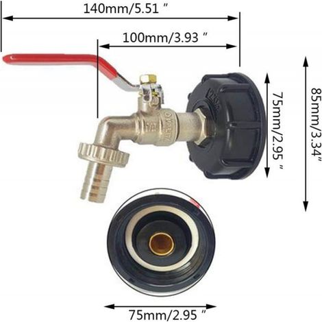 Robinet Cuve - Laiton - Raccord S60X6 - Pour Conteneurs IBC 1000 L - Adaptateur de Vidange avec Connecteur Tuyau 1/2 Pouces - 2 Pièces (1/5)