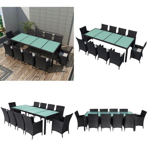 Set da Pranzo da Giardino 11 pz con Cuscini in Polyrattan Nero - Sedie da giardino - Tavolo da pranzo da esterno