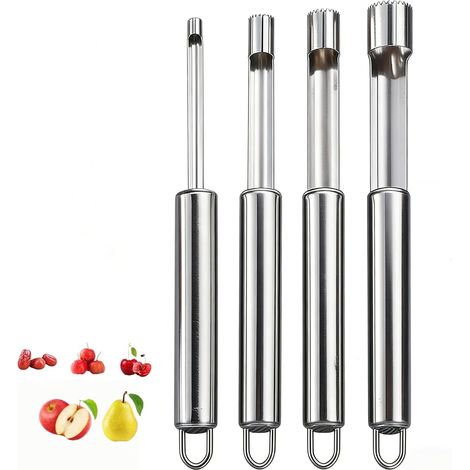 Vide Pomme Acier Inoxydable,Vide-pomme avec Poignée,Dénoyauteur de Fruits,Extracteur Poires pour Maison,Cuisine,Ananas (Argent) (1/4)